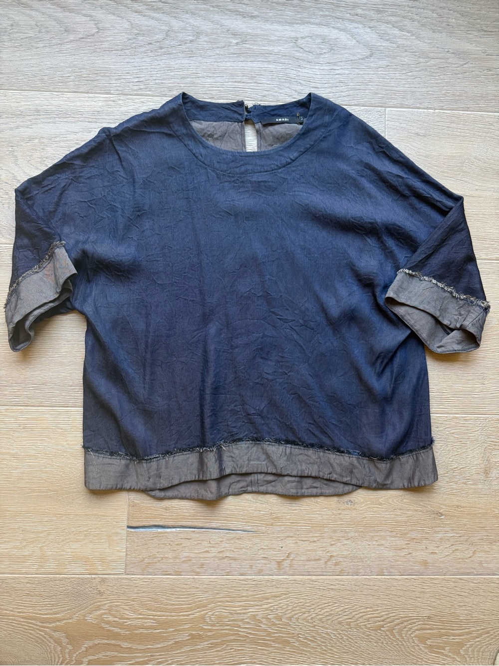 Amadi for Anthropologie Mixed-Media Blouse | Navy & Taupe | Size L